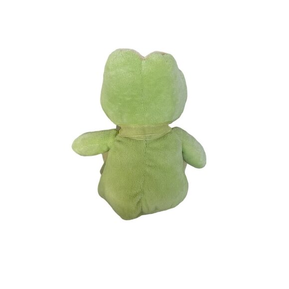 Vintage Plush Frog Toy With Bow Soft Green & Yellow Adorable! - Picture 4 of 5